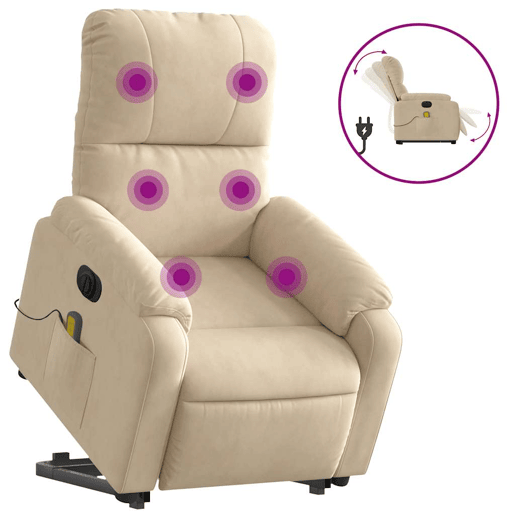 vidaXL Poltrona de massagens elétrica elevatória microfibra cor creme vidaXL Poltrona de massagens elétrica elevatória microfibra cor creme