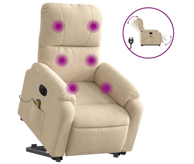 Vidaxl sillón masaje eléctrico reclinable elevable tela crema