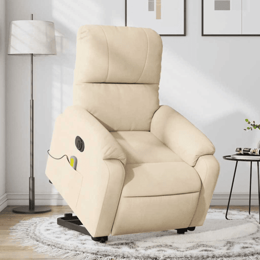 vidaXL Poltrona de massagens elétrica elevatória microfibra cor creme vidaXL Poltrona de massagens elétrica elevatória microfibra cor creme