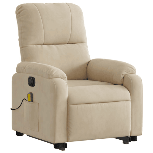 vidaXL Poltrona de massagens elétrica elevatória microfibra cor creme vidaXL Poltrona de massagens elétrica elevatória microfibra cor creme