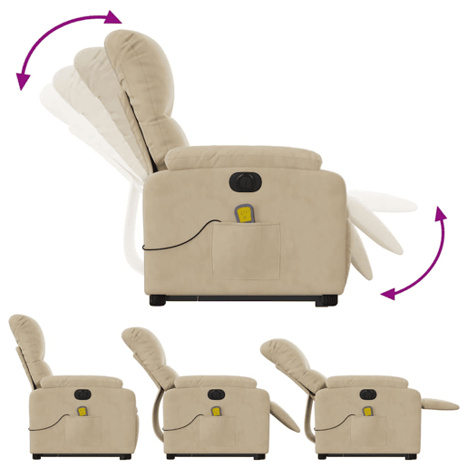vidaXL Poltrona de massagens elétrica elevatória microfibra cor creme vidaXL Poltrona de massagens elétrica elevatória microfibra cor creme
