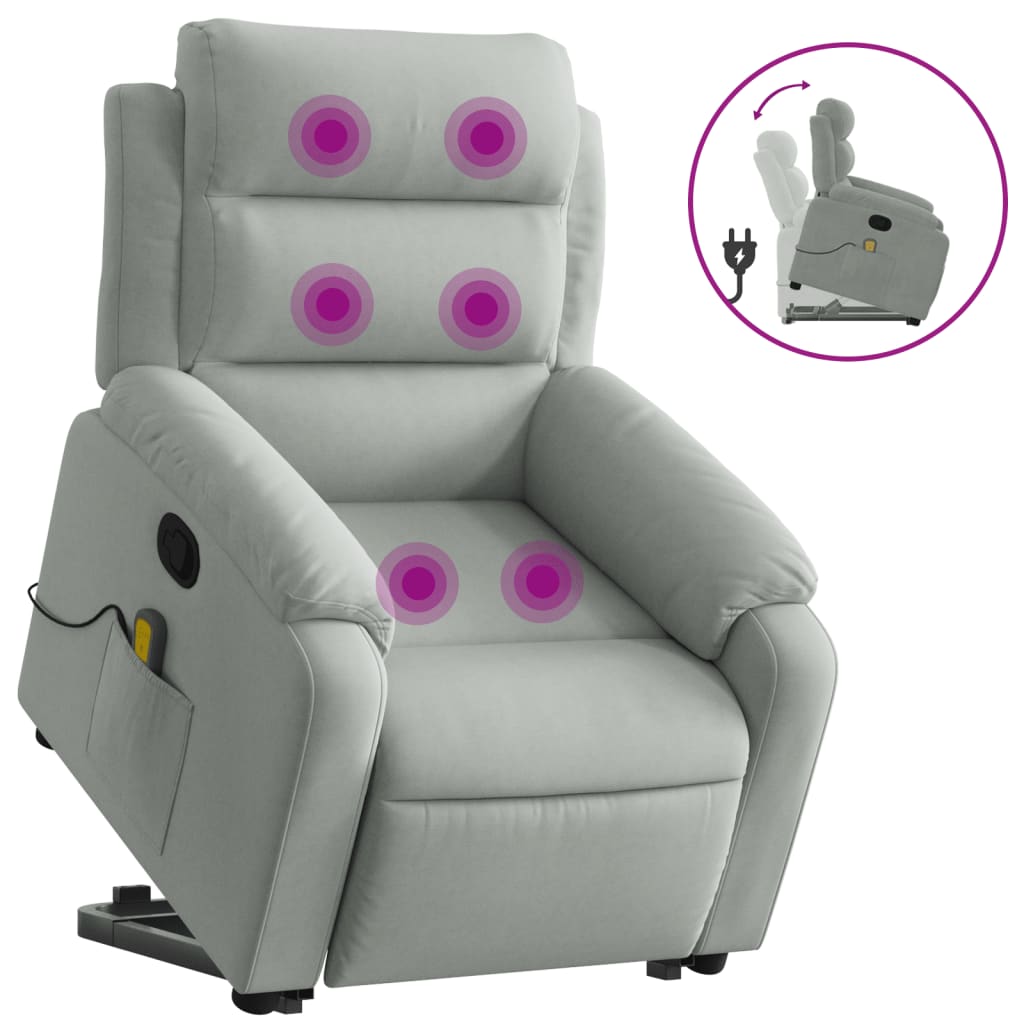 Vidaxl sillón reclinable de masaje elevable terciopelo gris claro