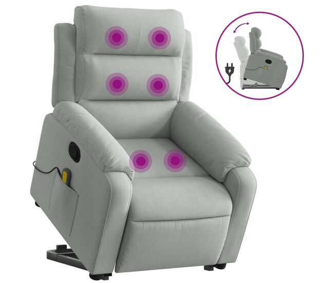Vidaxl sillón reclinable de masaje elevable terciopelo gris claro