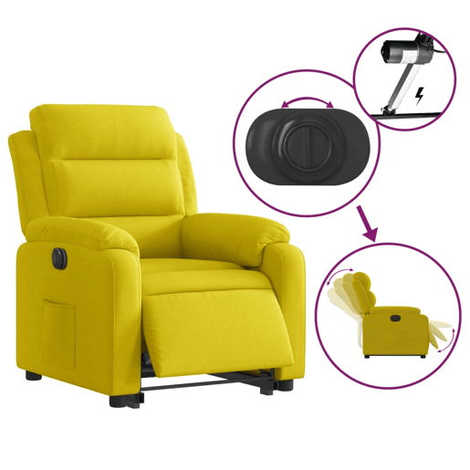 vidaXL Poltrona reclinável elevatória elétrica veludo amarelo vidaXL Poltrona reclinável elevatória elétrica veludo amarelo