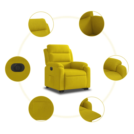 vidaXL Poltrona reclinável elevatória elétrica veludo amarelo vidaXL Poltrona reclinável elevatória elétrica veludo amarelo