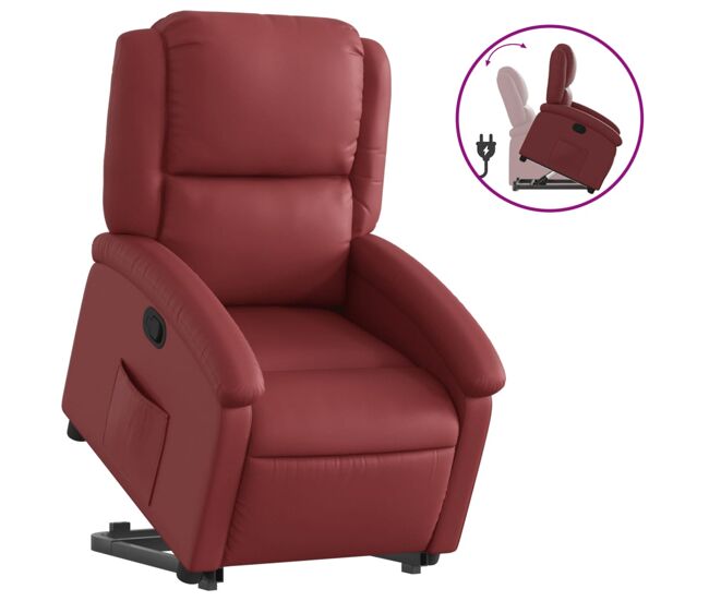 Vidaxl sillón reclinable elevable cuero artificial rojo tinto