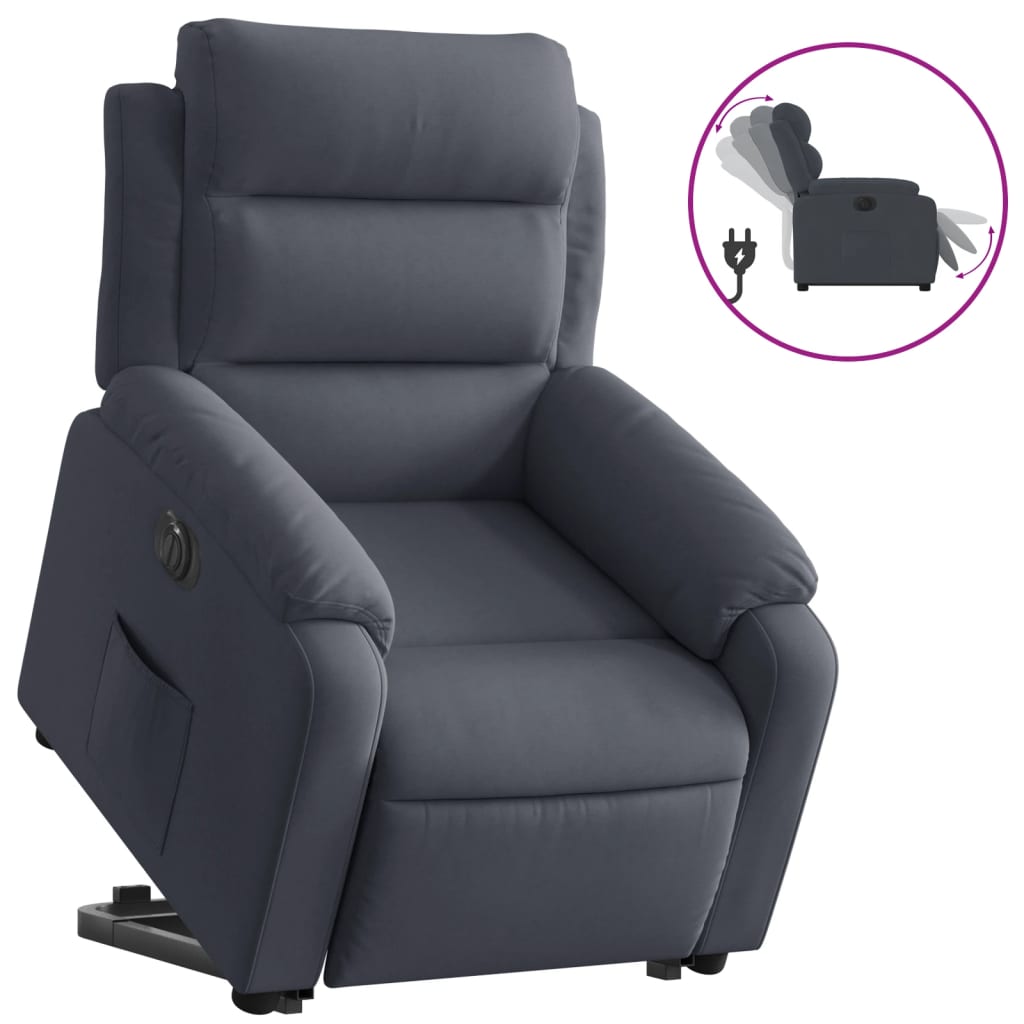 Vidaxl sillón eléctrico reclinable elevable de terciopelo gris oscuro
