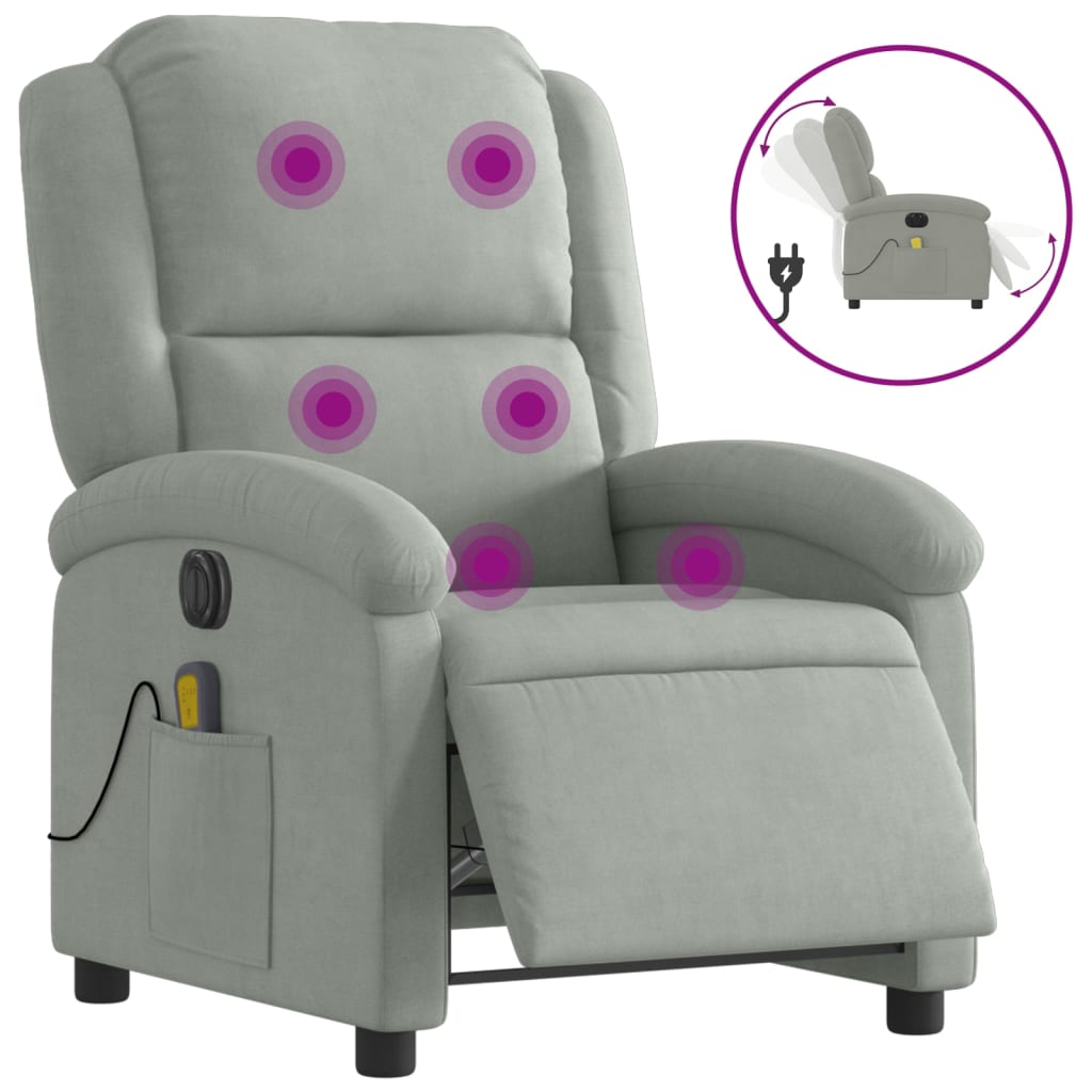 Vidaxl sillón reclinable de masaje eléctrico terciopelo gris claro