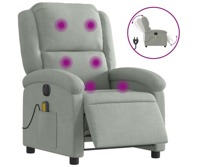 Vidaxl sillón reclinable de masaje eléctrico terciopelo gris claro