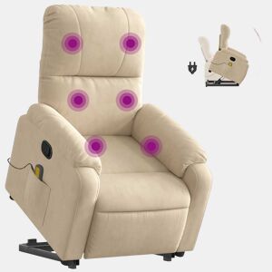 vidaXL Poltrona massagens reclinável elevatória microfibra cor creme