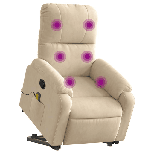 vidaXL Poltrona massagens reclinável elevatória microfibra cor creme