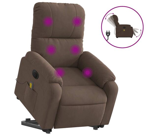 Vidaxl sillón masaje eléctrico reclinable elevable tela marrón
