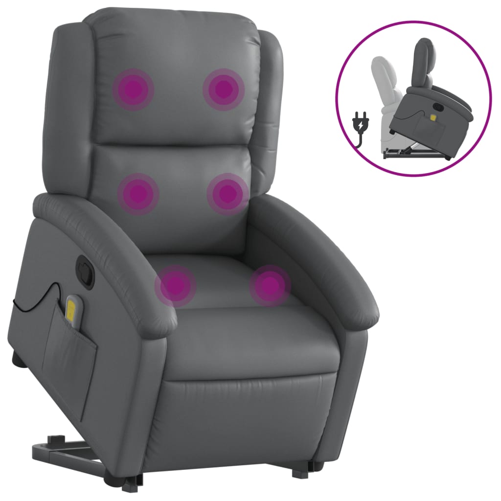 Vidaxl sillón reclinable de masaje de pie cuero artificial gris