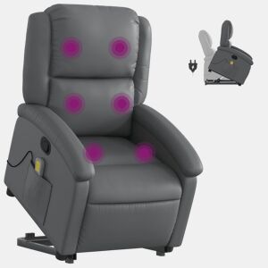 vidaXL Poltrona massagens reclinável elevatória couro artif. cinzento