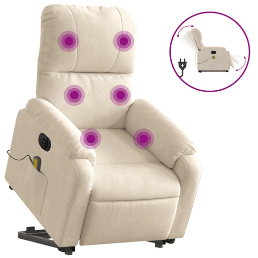 vidaXL Poltrona massagens elétrica elevatória tecido microfibra bege vidaXL Poltrona massagens elétrica elevatória tecido microfibra bege