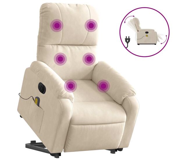 Vidaxl sillón masaje eléctrico reclinable elevable tela beige