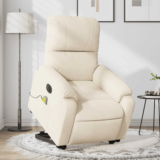 vidaXL Poltrona massagens elétrica elevatória tecido microfibra bege vidaXL Poltrona massagens elétrica elevatória tecido microfibra bege