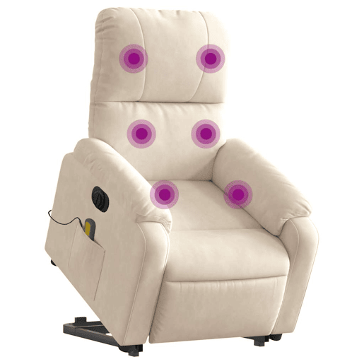 vidaXL Poltrona massagens elétrica elevatória tecido microfibra bege vidaXL Poltrona massagens elétrica elevatória tecido microfibra bege