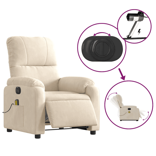vidaXL Poltrona massagens elétrica elevatória tecido microfibra bege vidaXL Poltrona massagens elétrica elevatória tecido microfibra bege