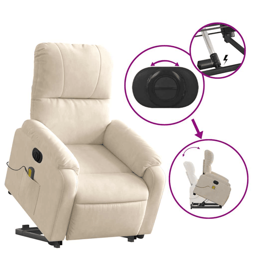 vidaXL Poltrona massagens elétrica elevatória tecido microfibra bege vidaXL Poltrona massagens elétrica elevatória tecido microfibra bege