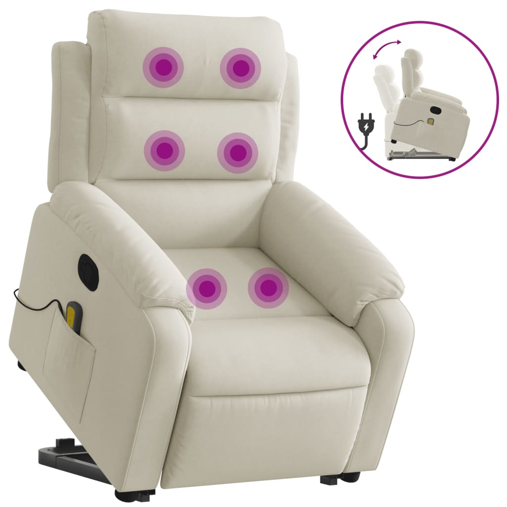 Vidaxl sillón reclinable de masaje elevable terciopelo crema
