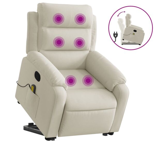 Vidaxl sillón reclinable de masaje elevable terciopelo crema