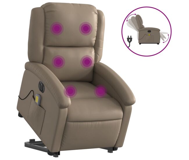 Vidaxl sillón reclinable de masaje eléctrico cuero sintético capuchino