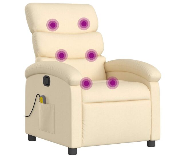 Vidaxl sillón de masaje reclinable de tela crema