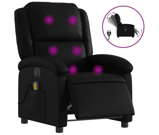 Vidaxl sillón de masaje reclinable eléctrico cuero sintético negro