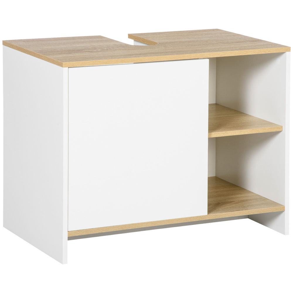 Kleankin mueble bajo lavabo mueble de lavabo moderno mueble de baño con compartimentos y puerta 77x45x60 cm blanco y natural