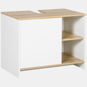 kleankin Móvel para Lavatório Pousar Móvel Casa de Banho Moderno com Prateleiras Abertas e Armário 77x45x60 cm Branco e Madeira