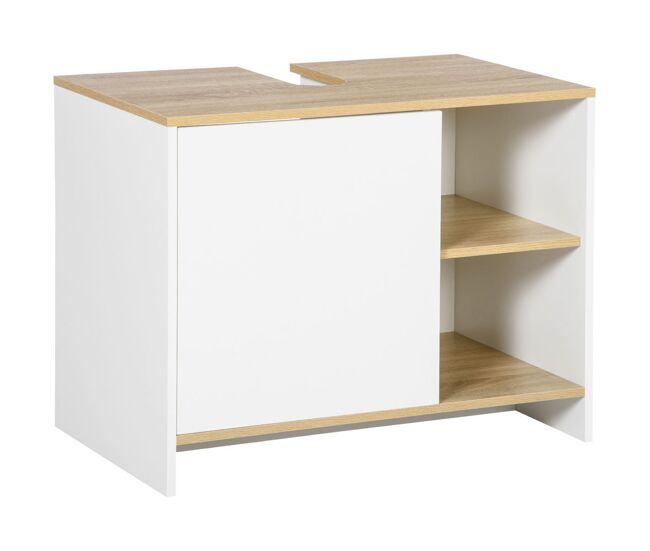Kleankin mueble bajo lavabo mueble de lavabo moderno mueble de baño con compartimentos y puerta 77x45x60 cm blanco y natural