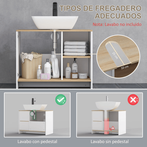 kleankin Móvel para Lavatório Pousar Móvel Casa de Banho Moderno com Prateleiras Abertas e Armário 77x45x60 cm Branco e Madeira