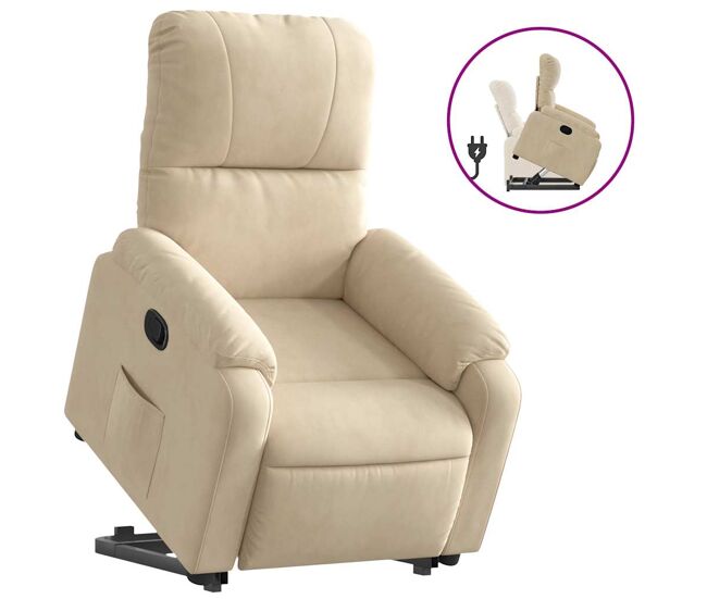 Vidaxl sillón reclinable elevable tela de microfibra color crema