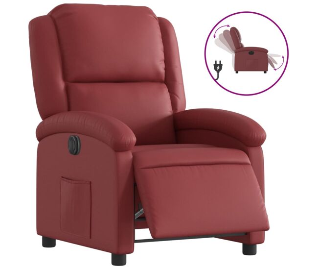 Vidaxl sillón reclinable eléctrico de cuero sintético rojo tinto