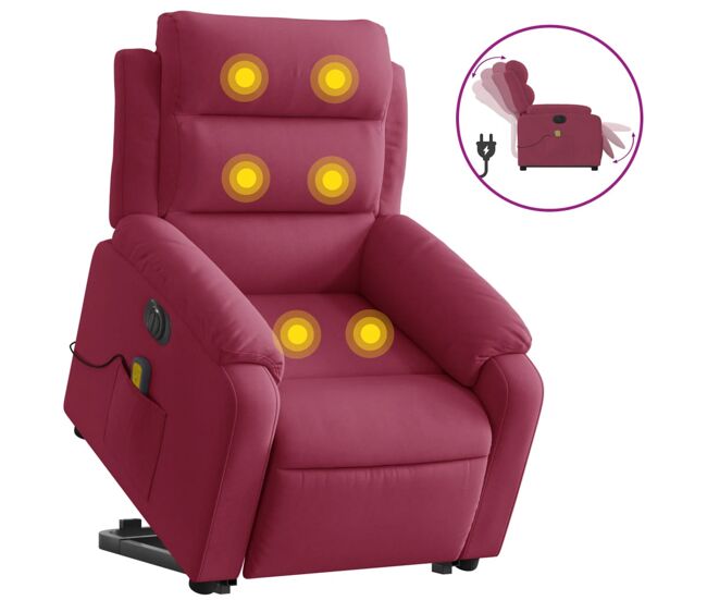 Vidaxl sillón de masaje reclinable elevable terciopelo rojo tinto