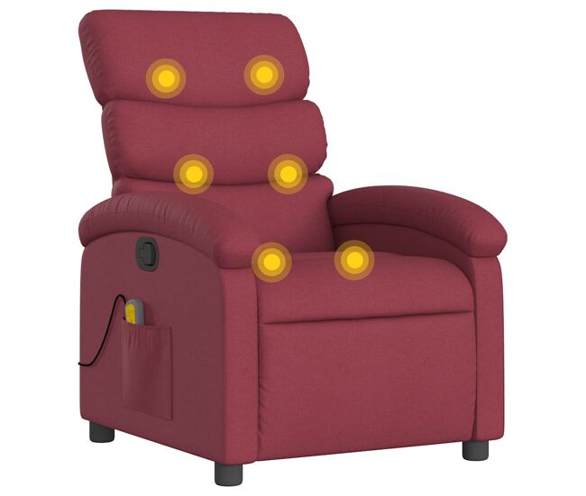 Vidaxl sillón de masaje reclinable de tela color vino tinto