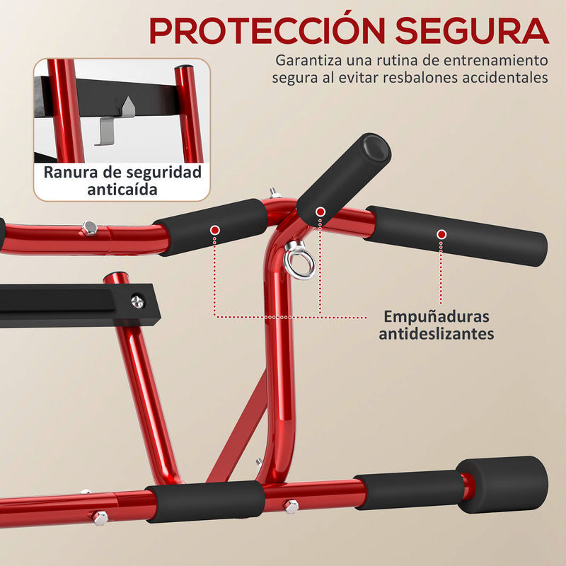SPORTNOW Barra De Dominadas Multifuncional De Pared – 150 Kg, Fácil Montaje (Roja Y Negra, Para Puertas Y Muro)