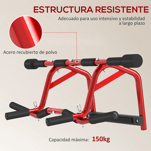 SPORTNOW Barra de Elevação Multifuncional Barra de Elevação de Parede Carga 150 kg para Exercícios e Treino em Casa Ginásio Vermelho e Preto