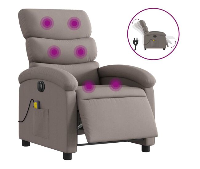 Vidaxl sillón reclinable de masaje eléctrico tela gris taupe