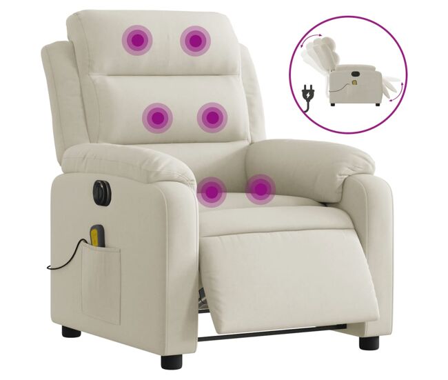 Vidaxl sillón reclinable de masaje eléctrico terciopelo color crema