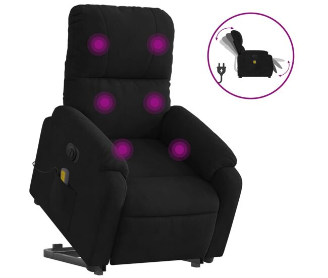 Vidaxl sillón masaje eléctrico reclinable elevable tela negro