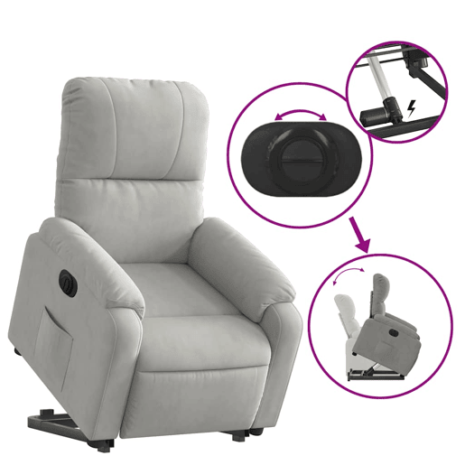 vidaXL Poltrona reclinável elevatória elétrica microfibra cinza-claro