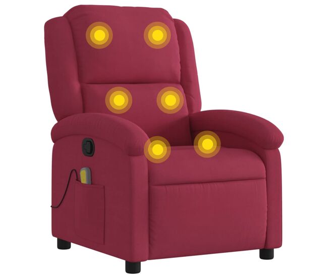 Vidaxl sillón de masaje reclinable de terciopelo vino tinto