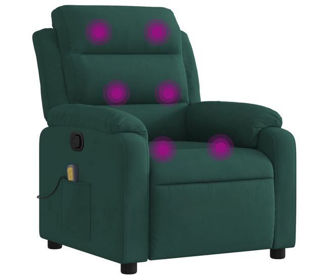 Vidaxl sillón de masaje reclinable de terciopelo verde oscuro