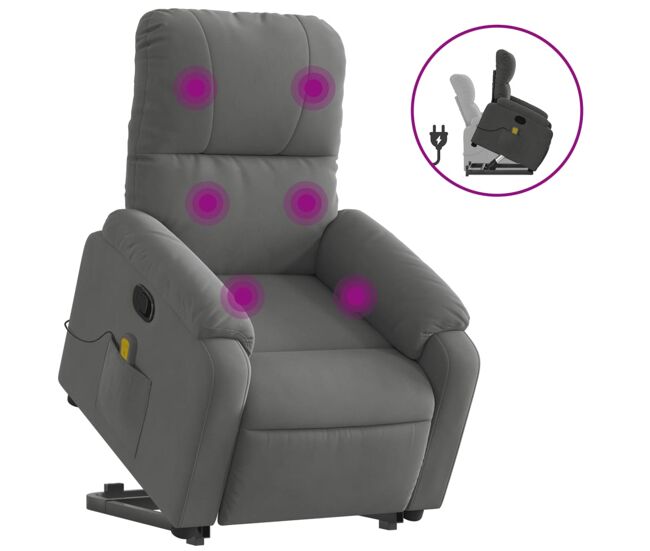 Vidaxl sillón reclinable masaje elevable tela microfibra gris oscuro