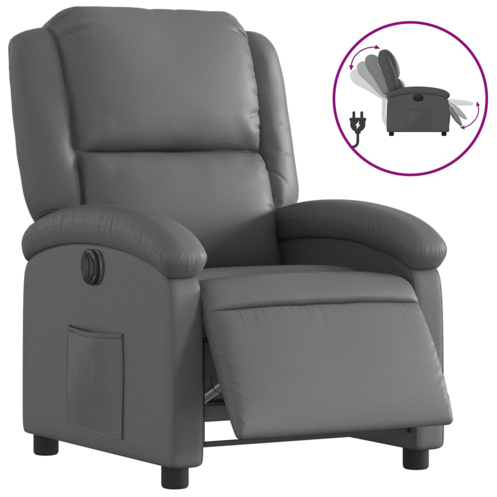 Vidaxl sillón reclinable eléctrico de cuero sintético gris