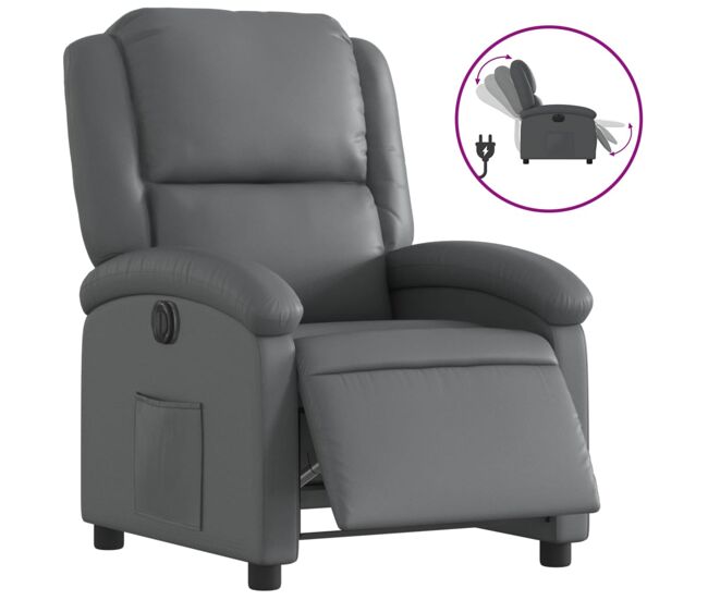 Vidaxl sillón reclinable eléctrico de cuero sintético gris