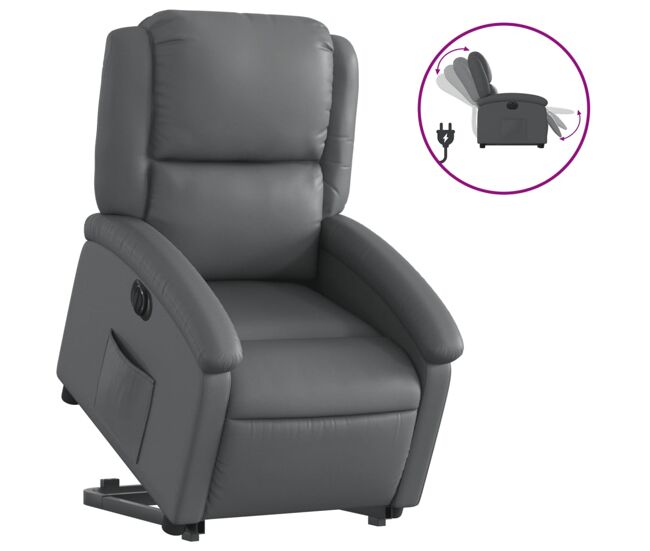 Vidaxl sillón reclinable elevable eléctrico de cuero sintético gris