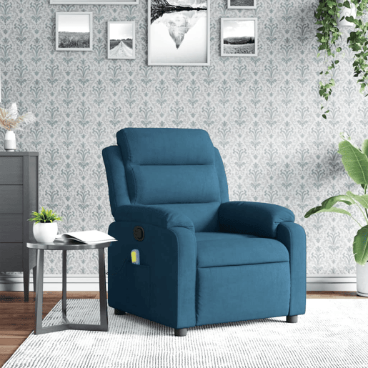 vidaXL Poltrona de massagens reclinável veludo azul